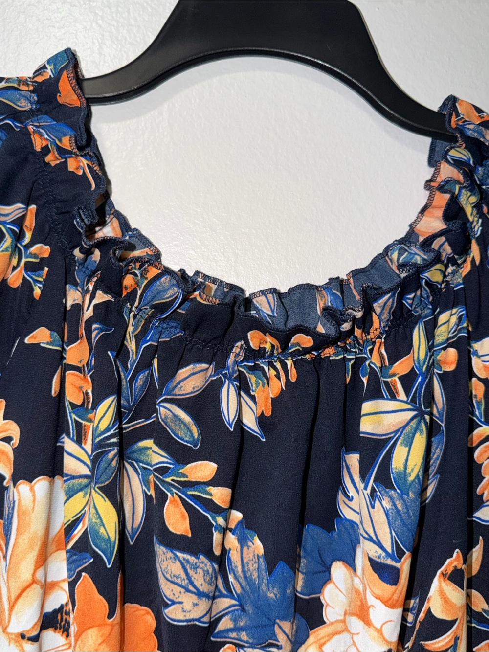 SHEIN Navy Floral Off-Shoulder Jumpsuit with Orange Blooms - Picture 7 of 8